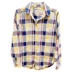 American Eagle Boyfriend Fit Yellow Plaid Button Down Shirt Small NWT NEW!